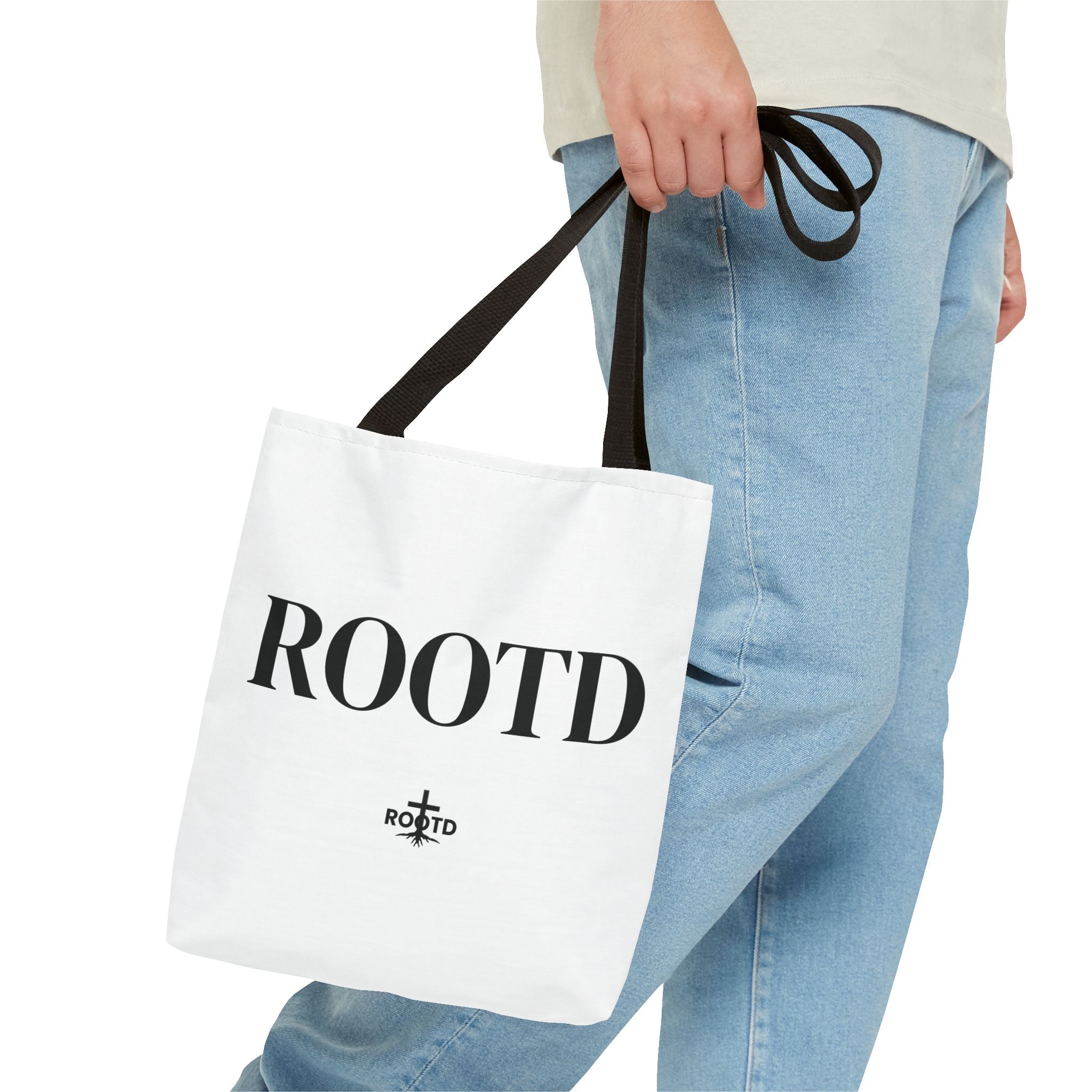 ROOTD Logo Tote Bag — Minimalist Black & White Everyday Carry