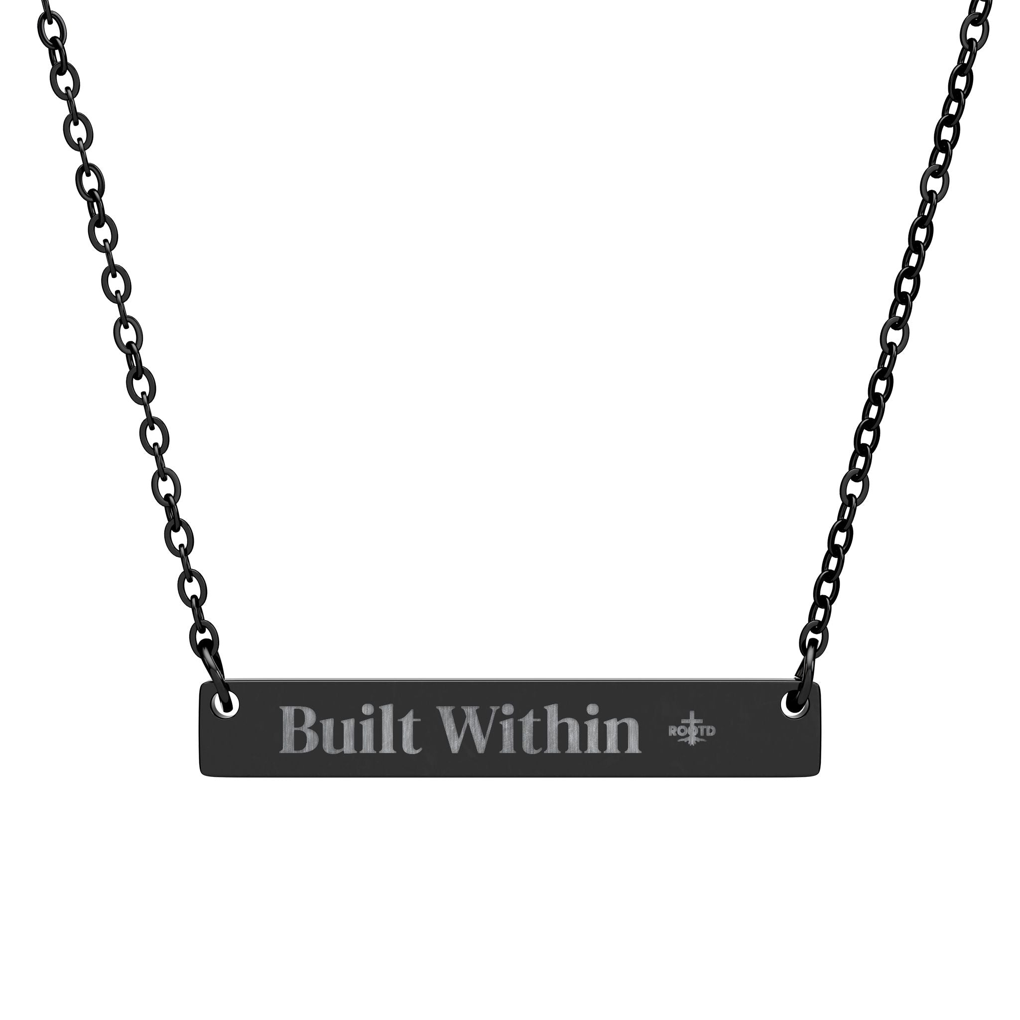 Engraved "Built Within" Horizontal Bar Necklace — Personalized Inspirational Jewelry