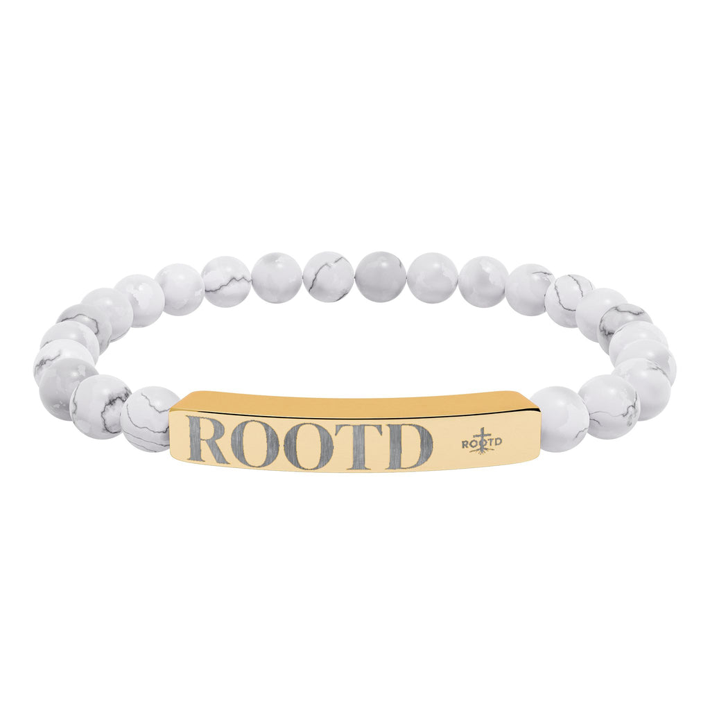 ROOTD Engraved Natural Stone Bead Bracelet — Stretch Bar Bracelet with 'ROOTD' Plate