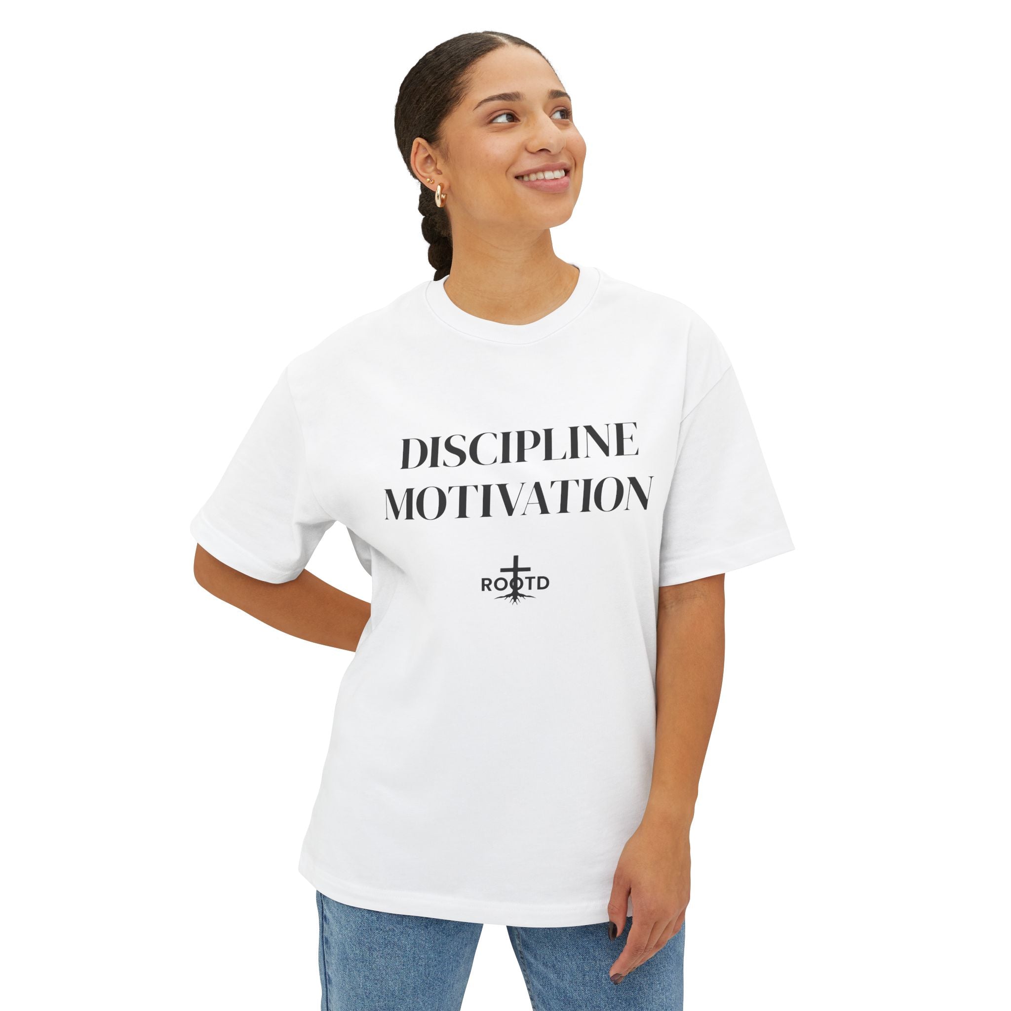 Discipline Over Motivation Oversized Tee — 'Discipline Motivation' Graphic Shirt with 2 Timothy Scripture Back