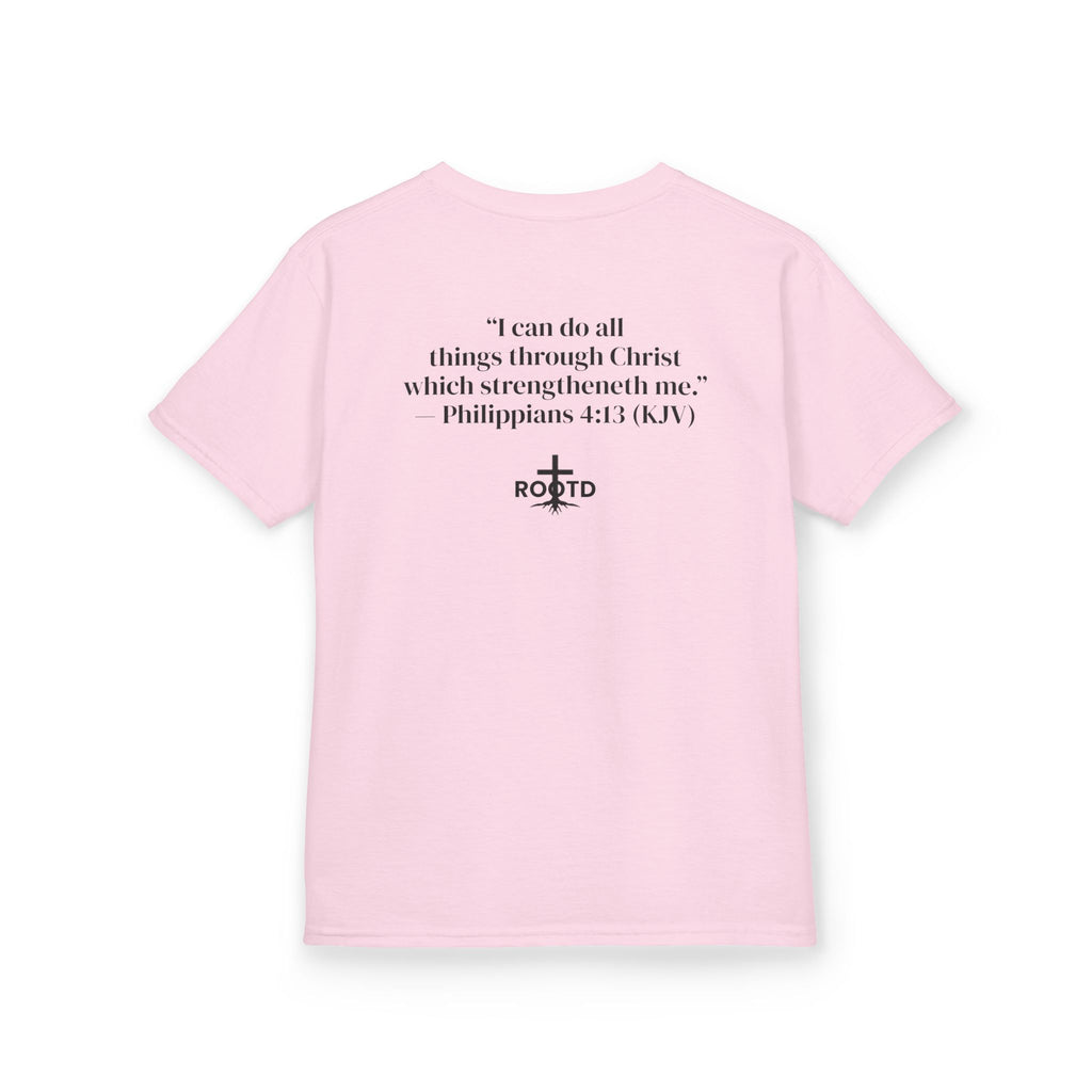 Kids Tee — "Built Within" Christian Scripture T‑Shirt (Philippians 4:13)