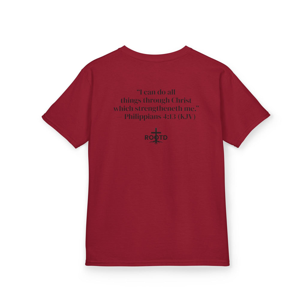 Kids Tee — "Built Within" Christian Scripture T‑Shirt (Philippians 4:13)