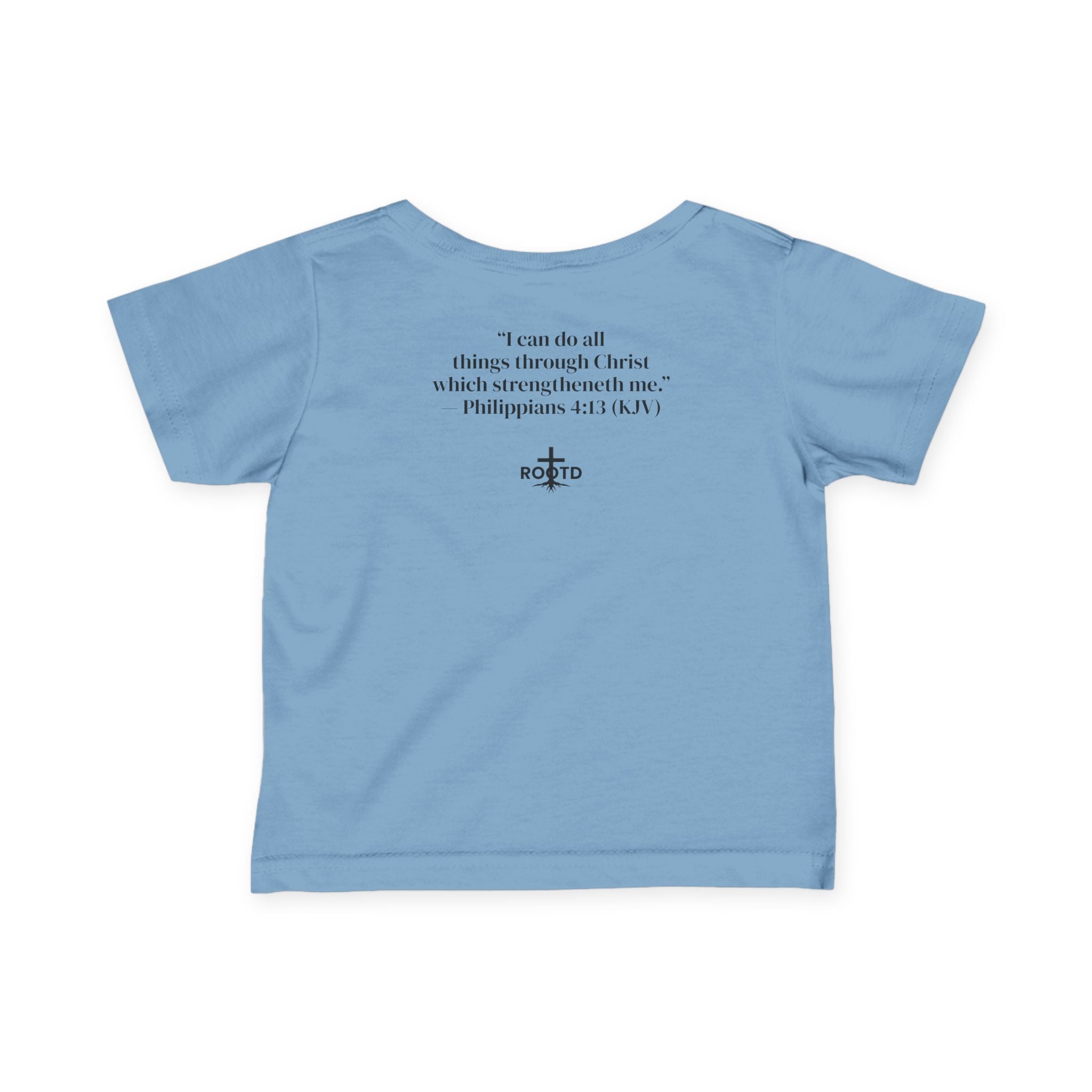 Infant Tee "Built Within" | Christian Baby Shirt with 'Rooted' Cross & Philippians 4:13 Back