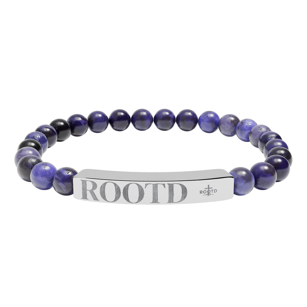 ROOTD Engraved Natural Stone Bead Bracelet — Stretch Bar Bracelet with 'ROOTD' Plate