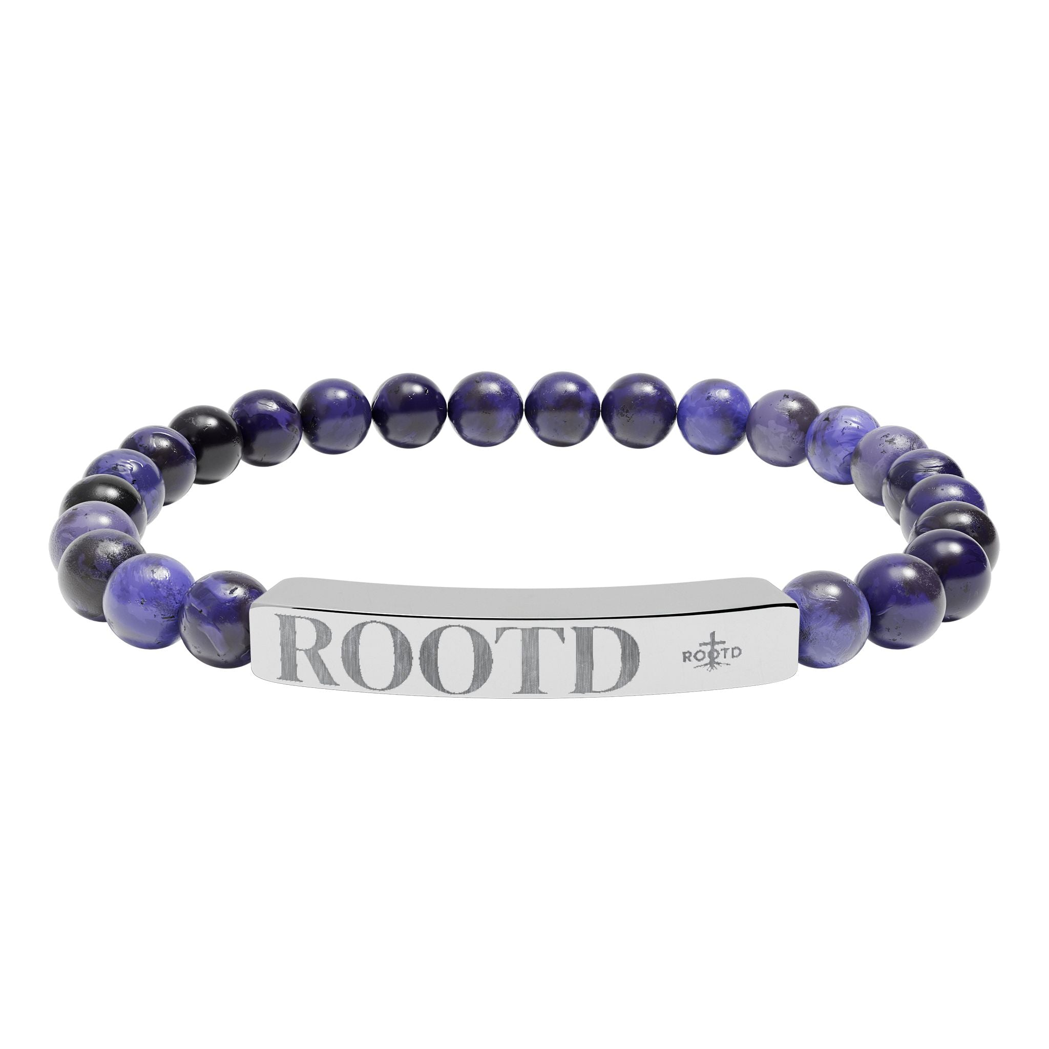 ROOTD Engraved Natural Stone Bead Bracelet — Stretch Bar Bracelet with 'ROOTD' Plate