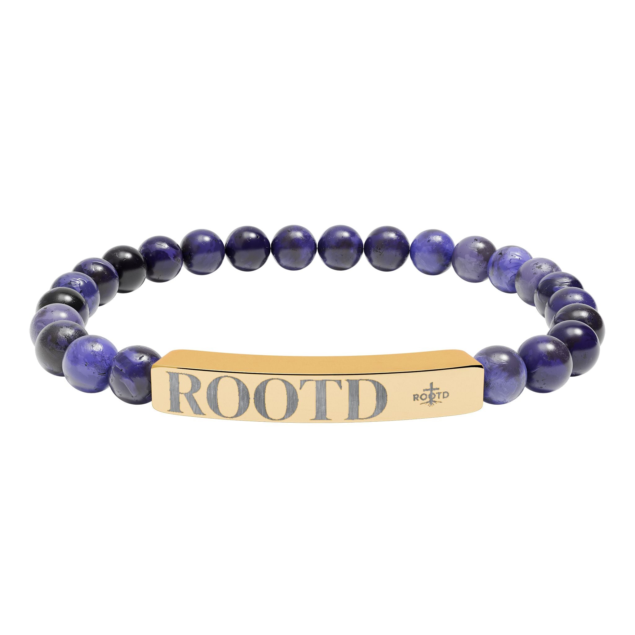 ROOTD Engraved Natural Stone Bead Bracelet — Stretch Bar Bracelet with 'ROOTD' Plate