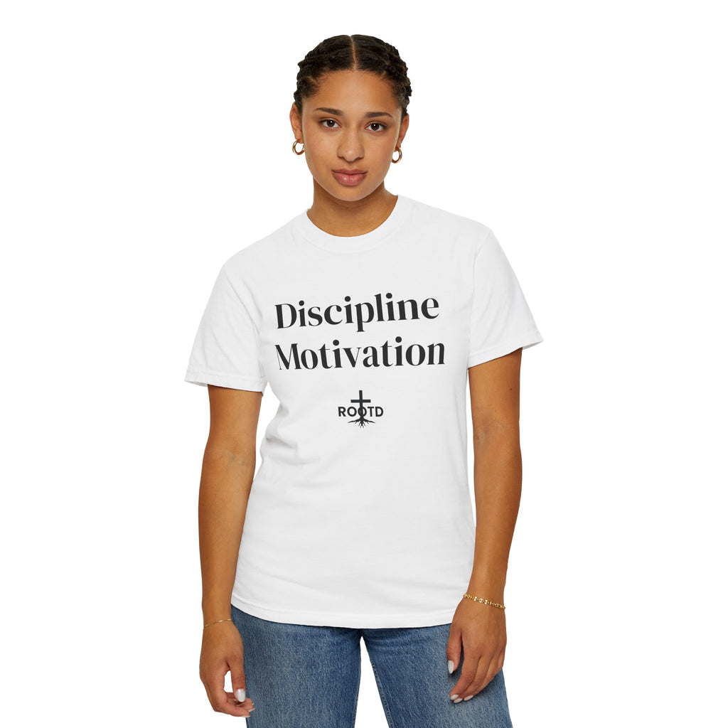 Discipline Over Motivation Christian T‑Shirt — 2 Timothy 1:7 Scripture Tee