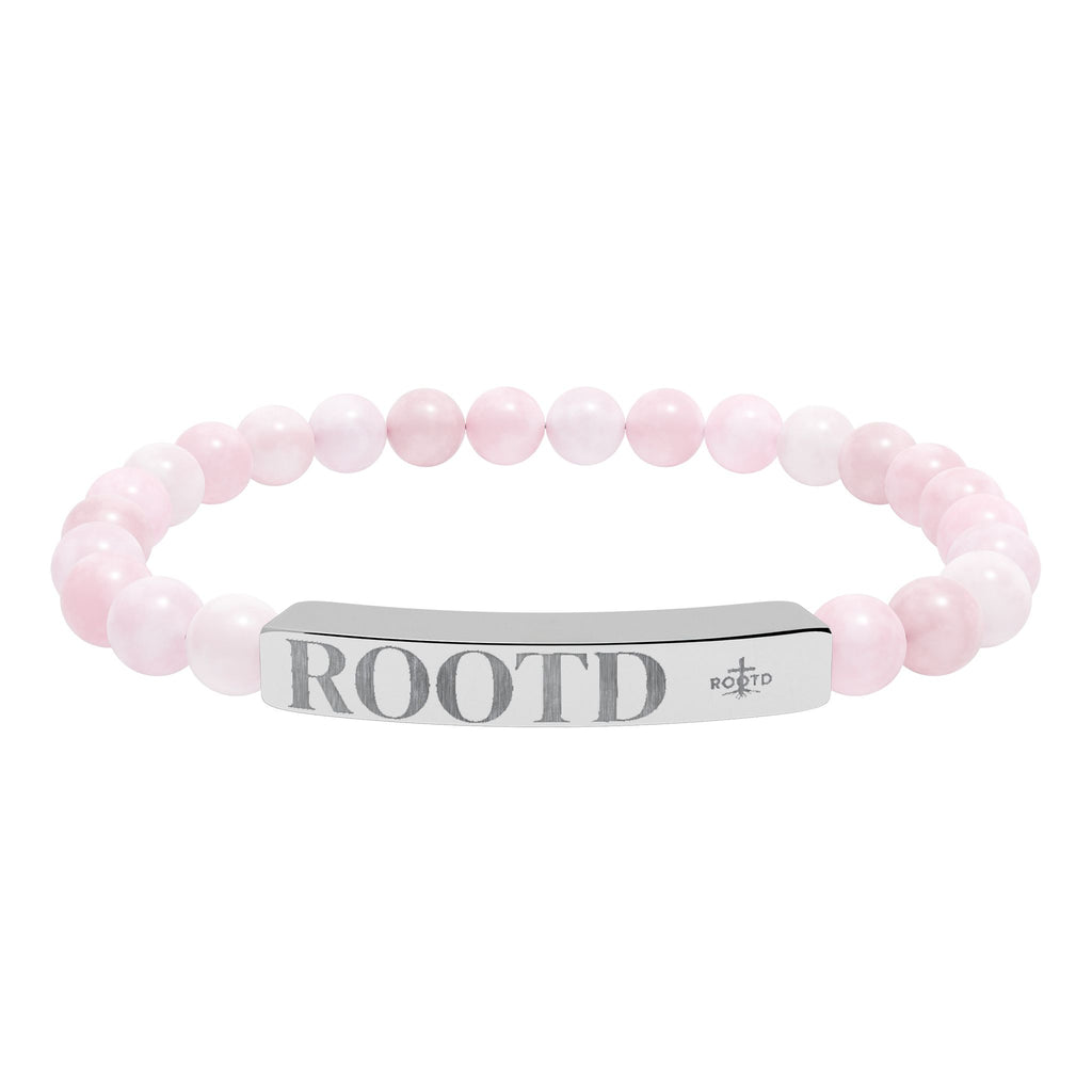 ROOTD Engraved Natural Stone Bead Bracelet — Stretch Bar Bracelet with 'ROOTD' Plate