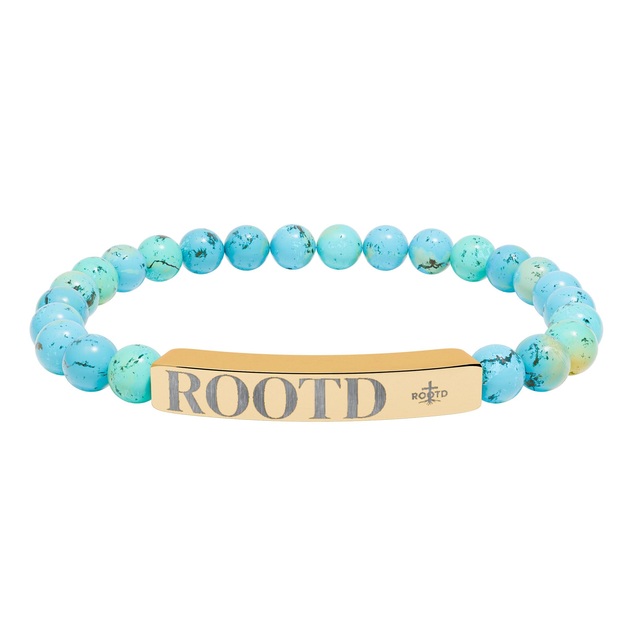 ROOTD Engraved Natural Stone Bead Bracelet — Stretch Bar Bracelet with 'ROOTD' Plate