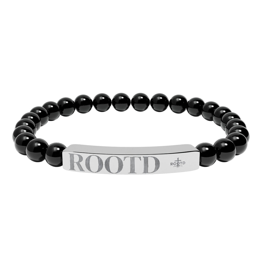 ROOTD Engraved Natural Stone Bead Bracelet — Stretch Bar Bracelet with 'ROOTD' Plate