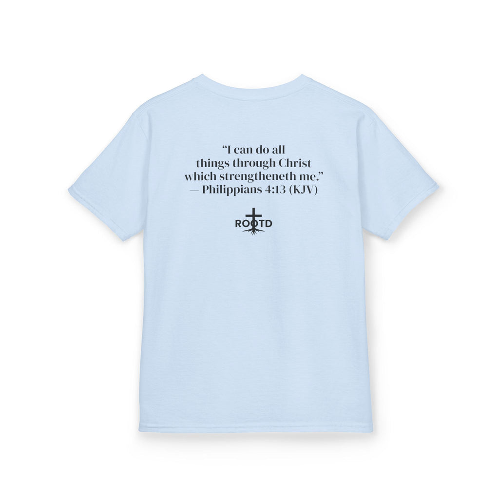 Kids Tee — "Built Within" Christian Scripture T‑Shirt (Philippians 4:13)