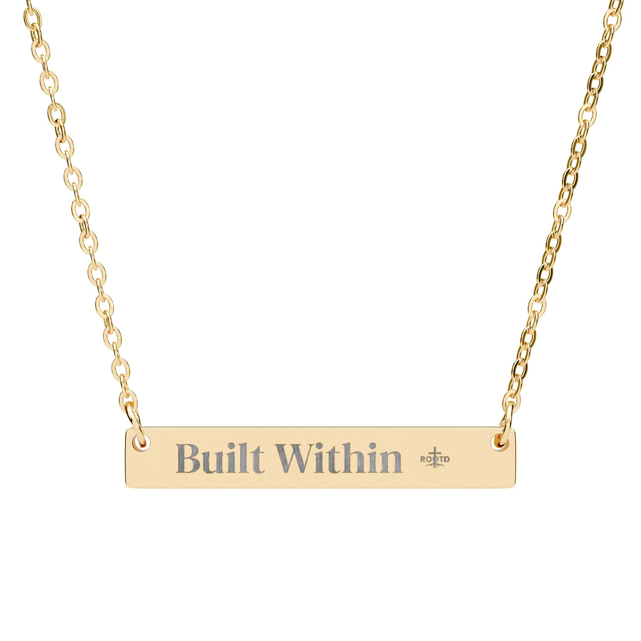 Engraved "Built Within" Horizontal Bar Necklace — Personalized Inspirational Jewelry