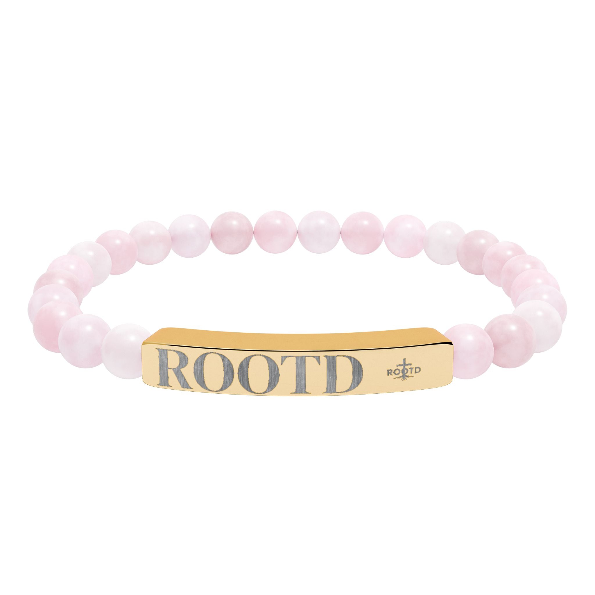 ROOTD Engraved Natural Stone Bead Bracelet — Stretch Bar Bracelet with 'ROOTD' Plate